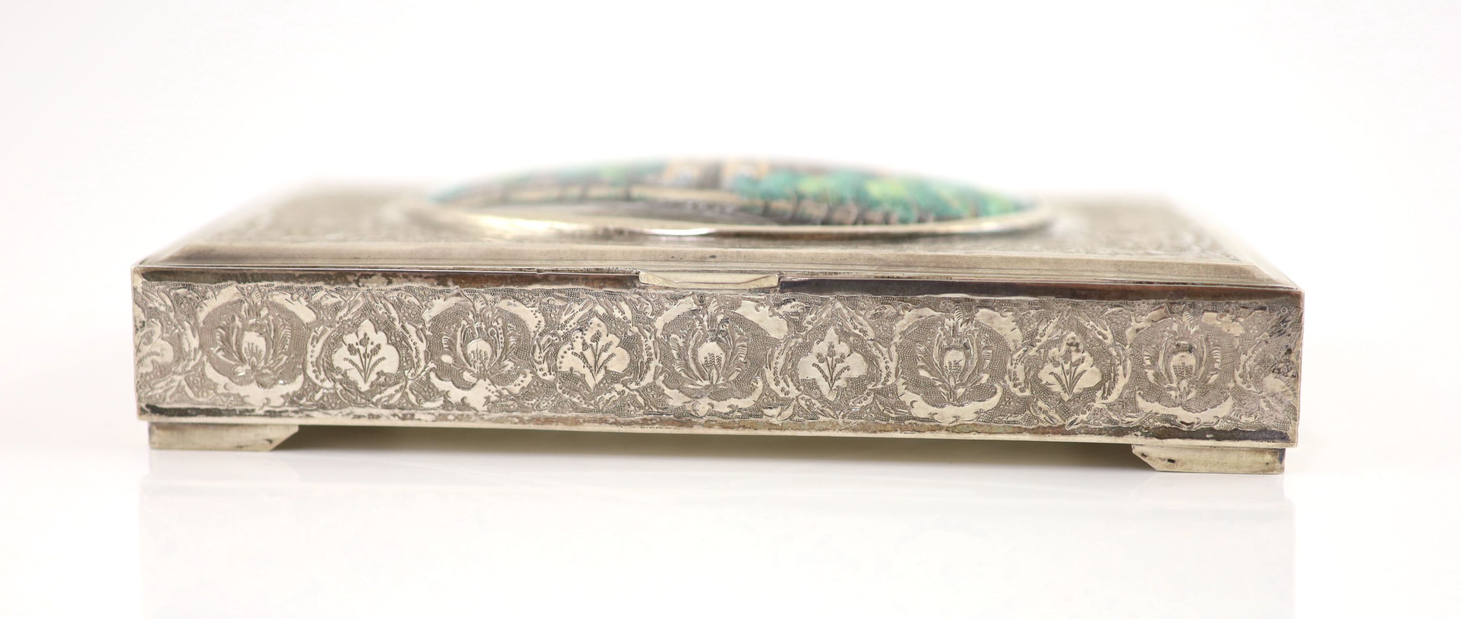 An early 20th century Persian rectangular silver box 14 x 8 x 2cm